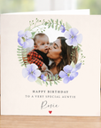 Purple Flowers Birthday Photo Card
