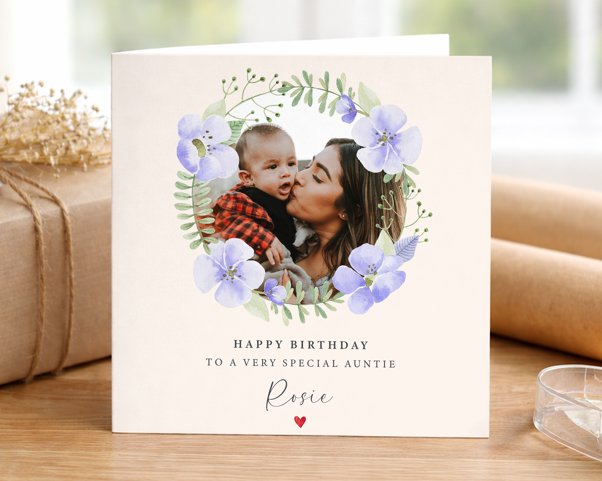 Purple Flowers Birthday Photo Card